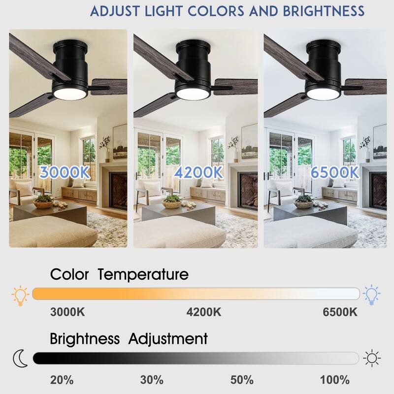 YUHAO Kaleido 48 in. Indoor Matte Black Ceiling Fans with 3-Colors Integrated LED and Dual-Finish Blades