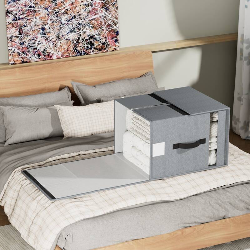 VECELO 2 Pack Clothes Storage Baskets,Foldable Linen Fabric Organizer with Carrying Handles,Bedroom Closet Organization - 2 PACK