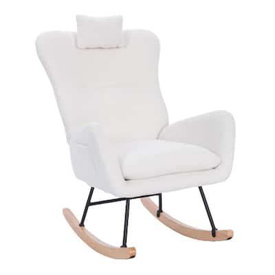 Rocking Chair Teddy Upholstered, Rocking Accent Chair Padded Seat, High Backrest Armchair, for Living Room Bedroom Offices