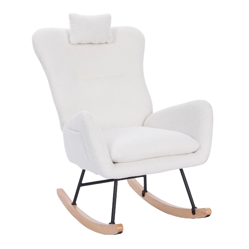 Teddy Fabric Nursery Rocking Chair with High Backrest