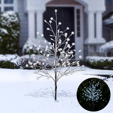 Alpine Corporation 58"H Indoor/Outdoor Frosty Christmas Snowflake Tree with LED Lights - White