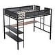 preview thumbnail 9 of 7, Metal Full Size Loft Bed with Desk,Shelves/Wood Slats/Textilene Guardrail/Built-in Desk,2-tier Shelves,Grid Panel/2 Side Ladders