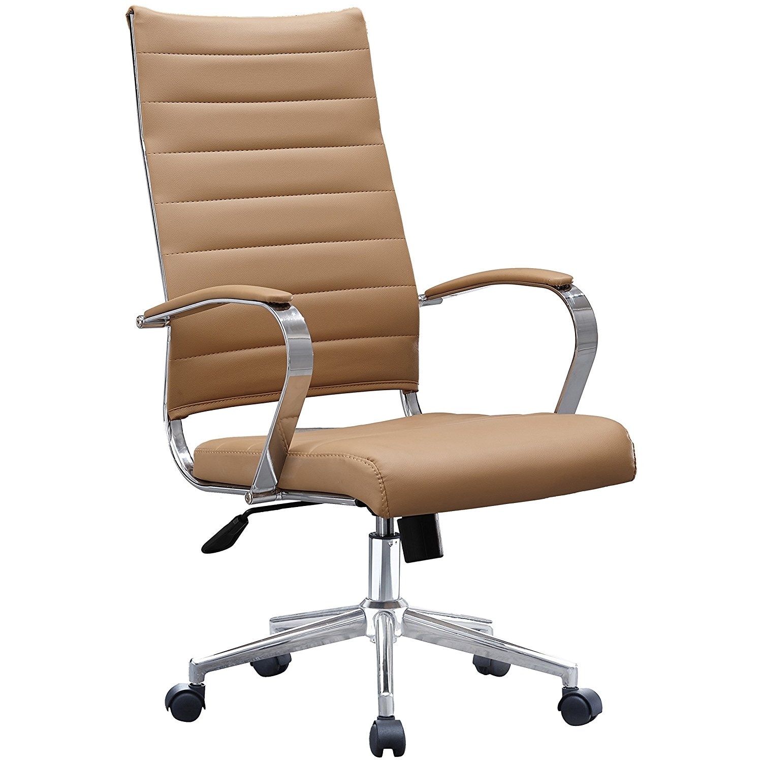 Mid-Back Home Office Desk Chair PU Padded - Beige
