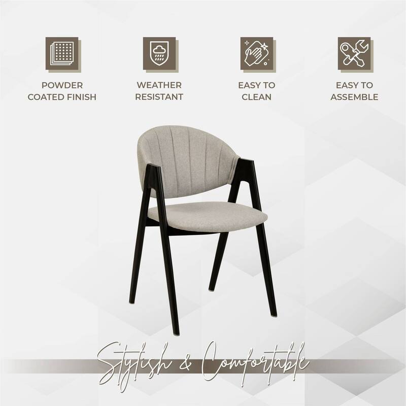 LeisureMod Mid-Century Modern Upholstered Dining Chair in Polyester with Curved Back and Iron Base for Home & Kitchen