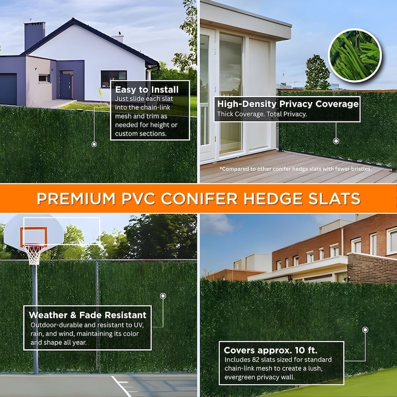 Premium PVC Conifer Hedge Slats for Chain Link Fence 6 ft (82 Pack)