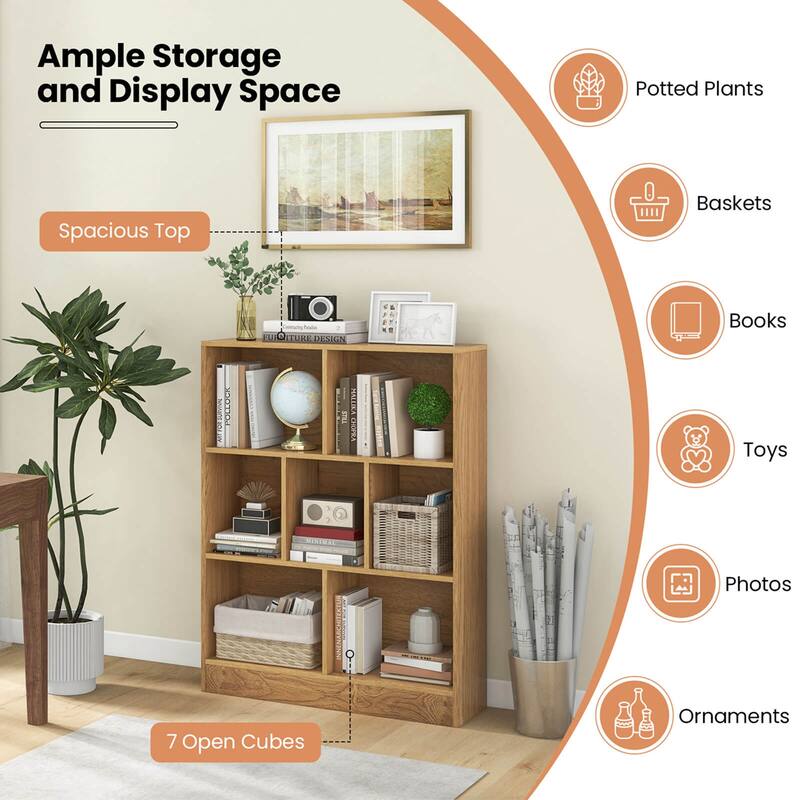 Costway 7-Cube Bookcase for Kids 41" Wooden Toy Storage Organizer - See Details
