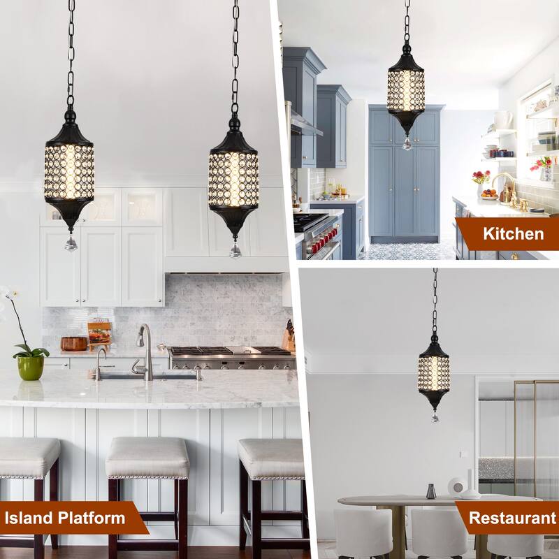 CurveCurio 7" Classic Crystal Pendant w Dimmable LED Light, Adjustable Hanging Chain up to 70 inches