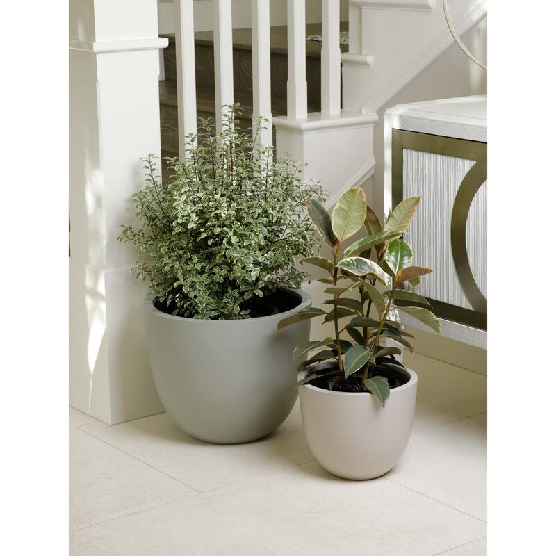 Indoor/Outdoor Large Nordic Minimalist Fiberstone Lightweight Round Planter Pot - 17, 14, 11 inch Matte Finish
