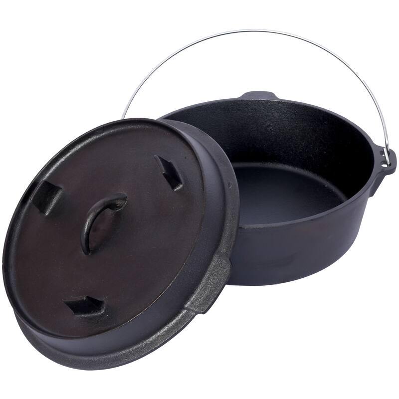 Anmytek Heavy Duty Pre-Seasoned Cast Iron Dutch Oven with Lid Lifter for Campfire, Stove, BBQ, Baking, Braising,Slow Cooking