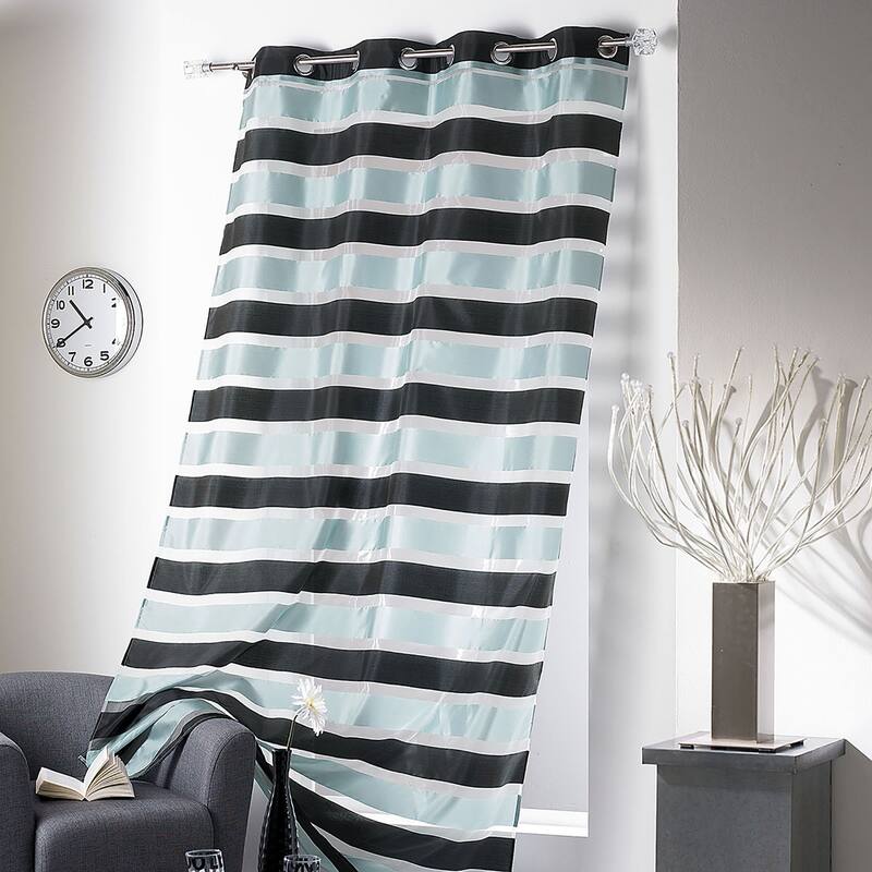 Striped Sheer Extra Wide Window Curtain Panel - Light-Filtering Drape for Modern Home Decor - 1 Panel - Black/Gray