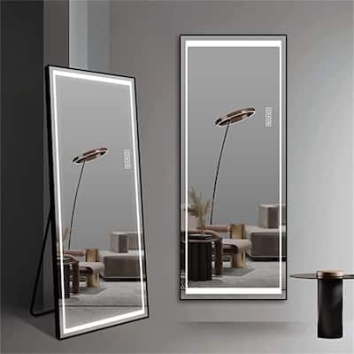 64'' x 21'' Rectangle Black Framed Full Length Mirror with Dimmable LED Light Freestanding or Wall Hang