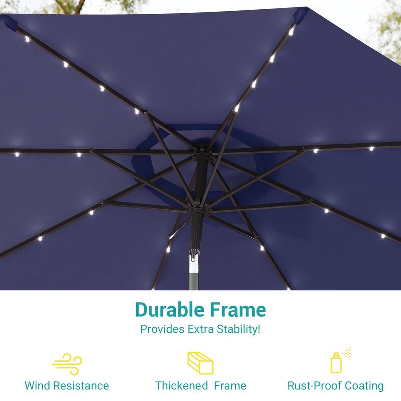 BONOSUKI LED Patio 9Ft Market Umbrella,Outside Deck Table Umbrella