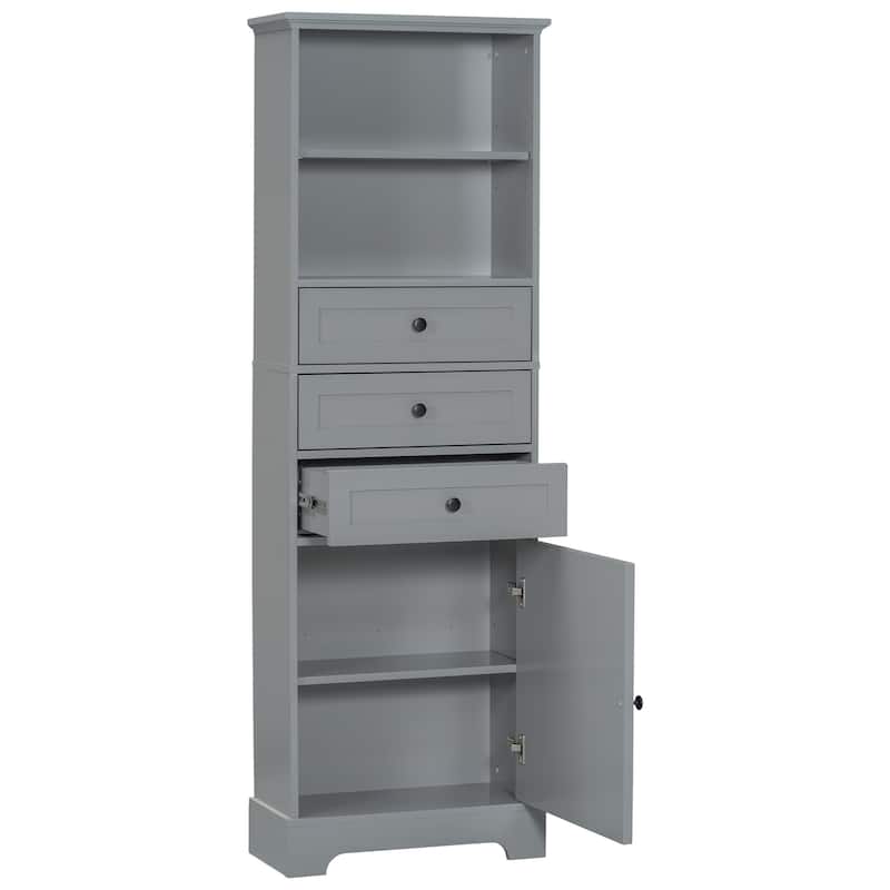 Tall Bathroom Cabinet, Storage Cabinet with Door, 2 Drawers, 3 Open Shelves and Ajustable Shelves for Kitchen Entrance Bedroom
