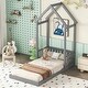 preview thumbnail 24 of 31, Twin Size Pine Wood Roof-framed Headboard Floor Bed with Headboard Guardrails, without Slats