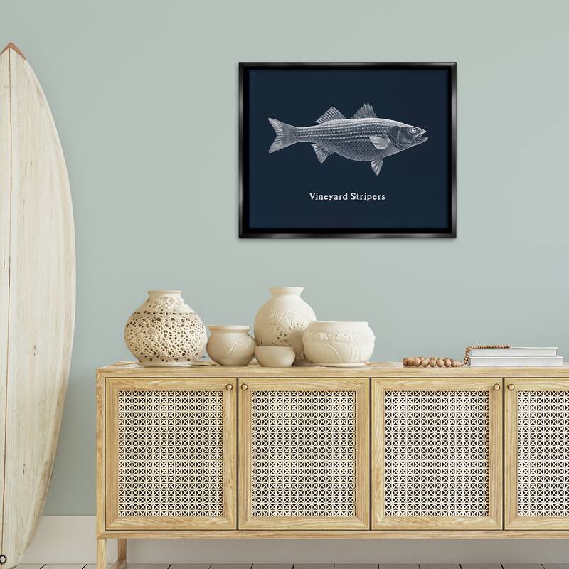 Stupell Vineyard Stripers Fish Framed Floater Canvas Wall Art Design By Phillipa Katz