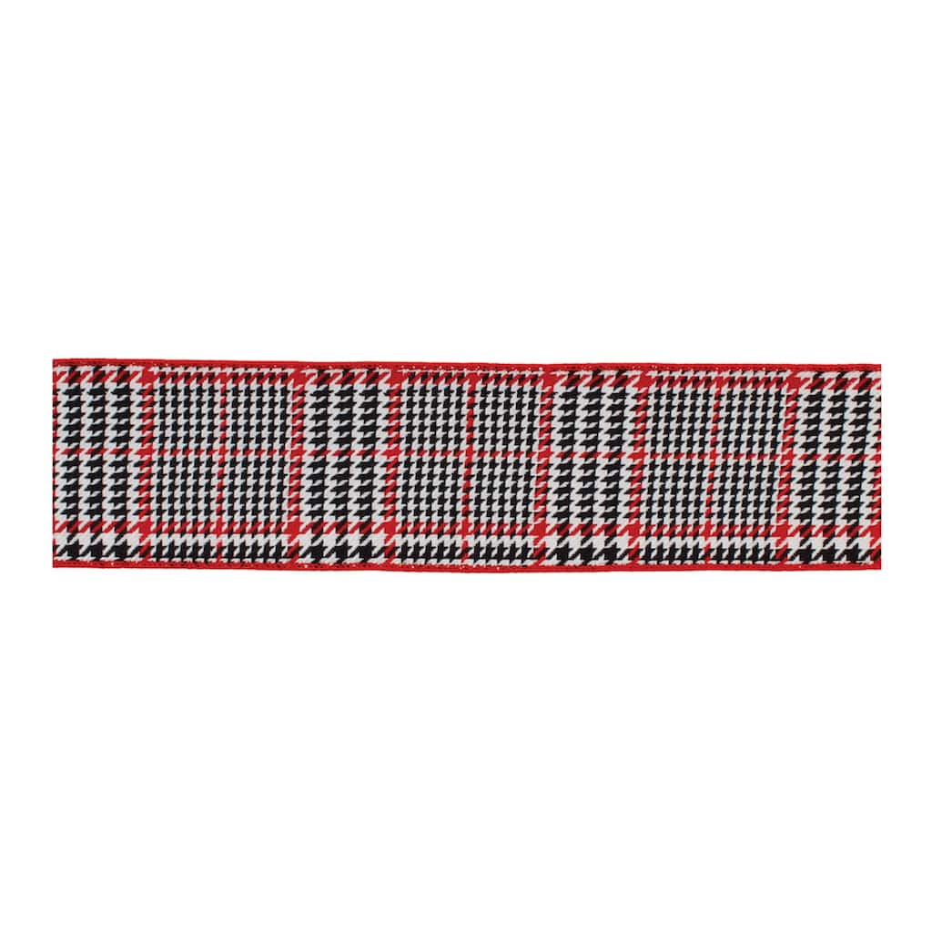 Red and Black Houndstooth Plaid Wired Ribbon 4" x 10yds