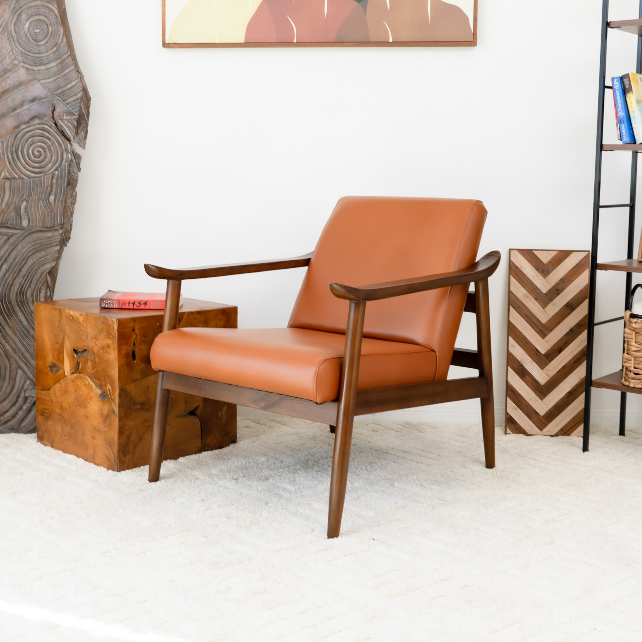 Mid century show wood leather 2025 chair