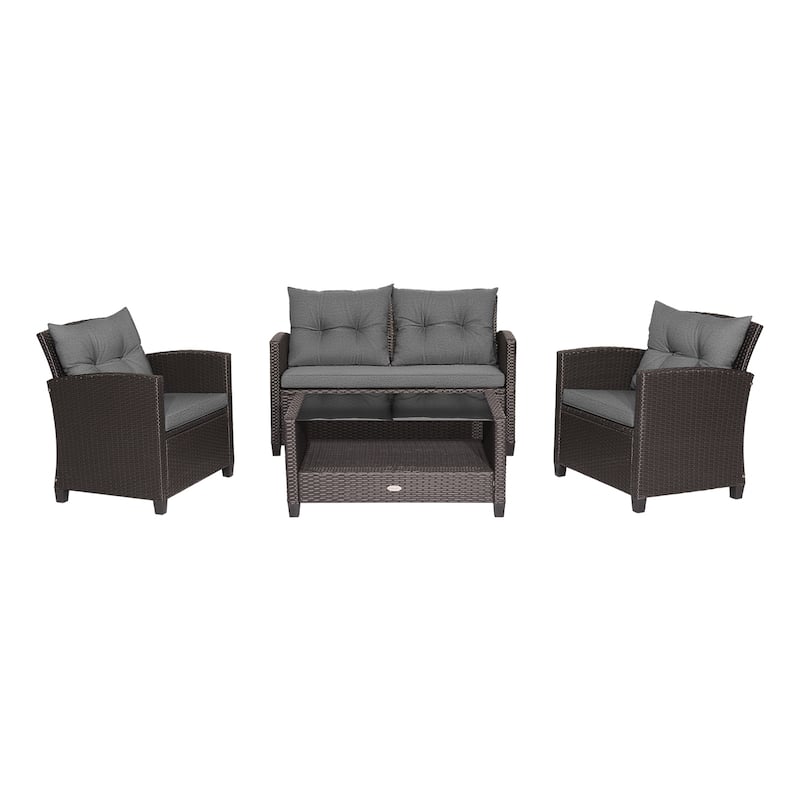 4 Piece Patio Furniture Set with Cushions and Glass Top Coffee Table - 36" x 21.5" x 17"