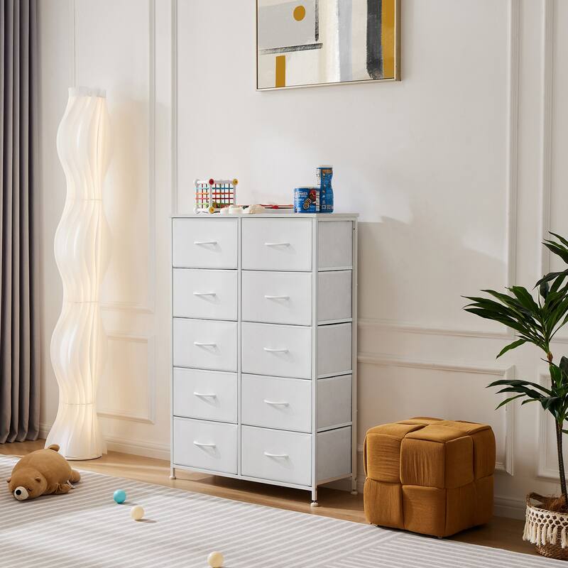 Dresser Storage Tower with 10 Fabric Drawers - White
