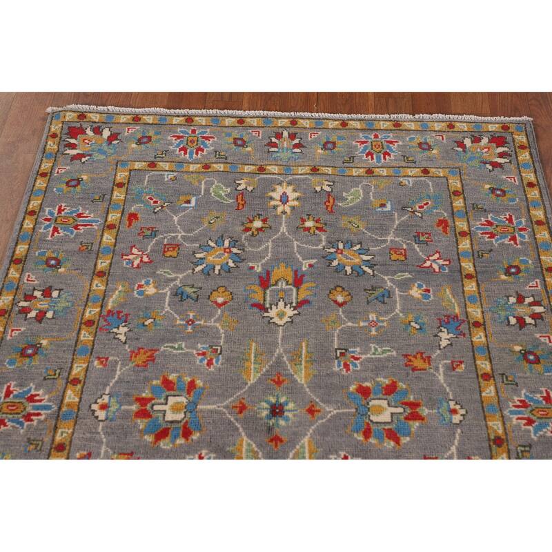 All-Over Gray Kazak Oriental Accent Rug Hand-Knotted Wool Carpet - 3'4"x 5'0"