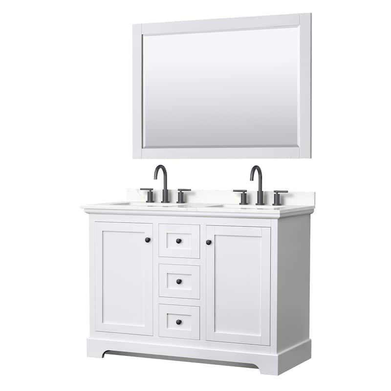 Wyndham Collection WCV232348D-QTZ-US3M46 Avery 48" Free Standing - White / Giotto Quartz Top / Matte Black Hardware