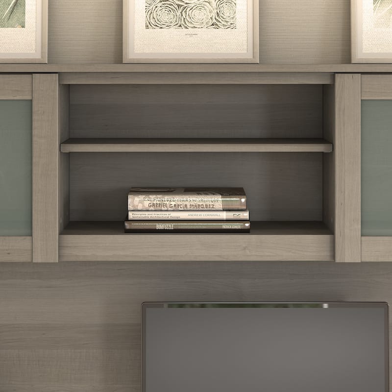 Bush Furniture Somerset Ash Gray 60W Hutch for L Shaped Desk - 59.09"L x 12.50"W x 35.69"H