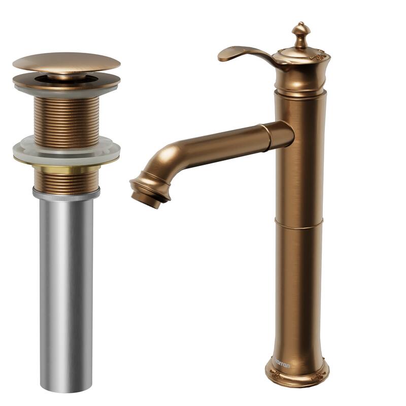 Karran Vineyard KBF472 Single-Handle Single Hole Vessel Bathroom Faucet with Matching Pop-up Drain - Brushed Copper