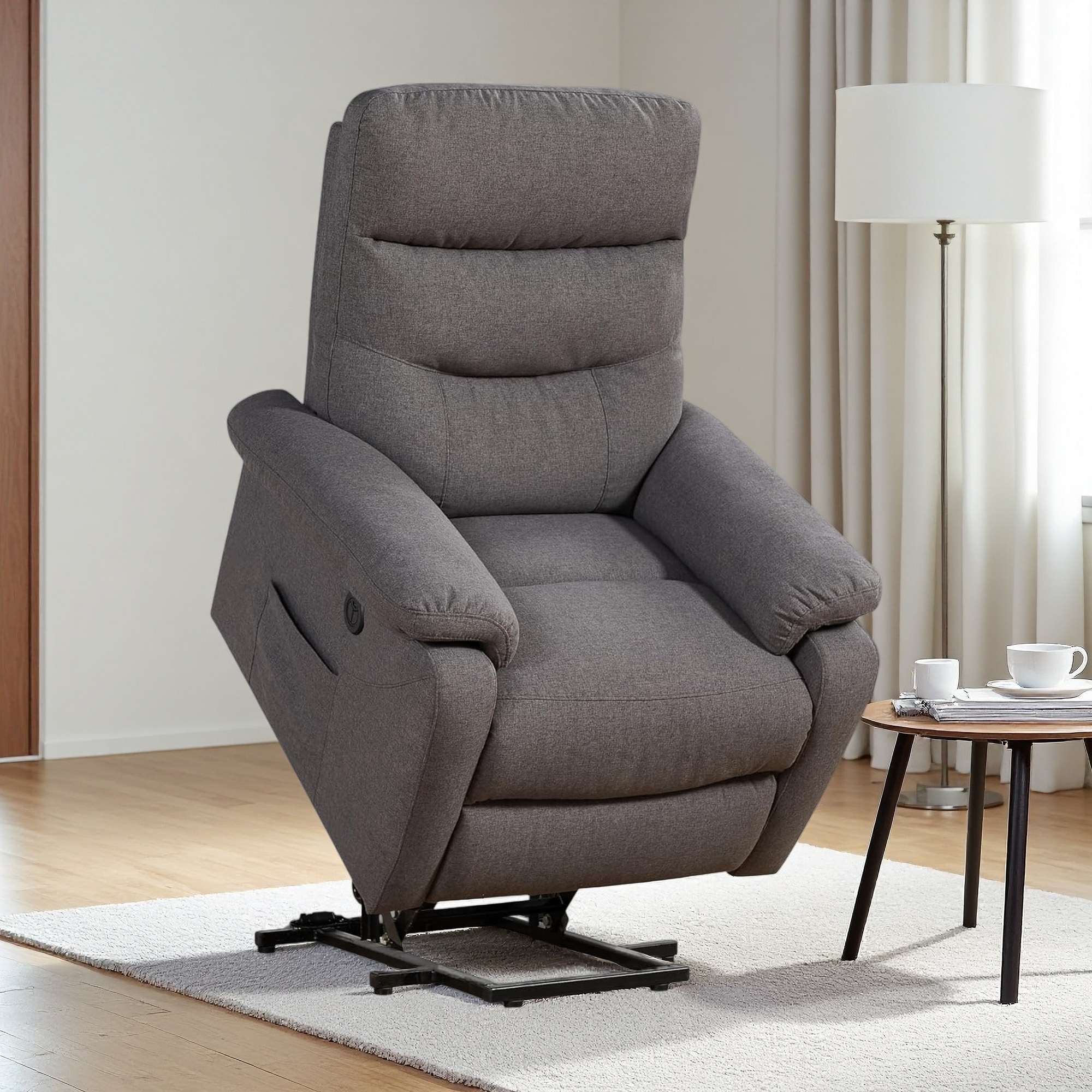Fabric Lift Recliner Chair, Push-Button Electric with Plush Cushion & Storage