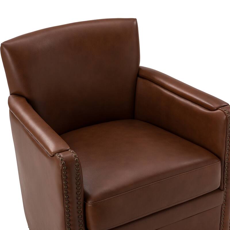 Pascual Classic Genuine Leather Swivel Chair With Nailhead Trim Arm Set of 2 by HULALA HOME