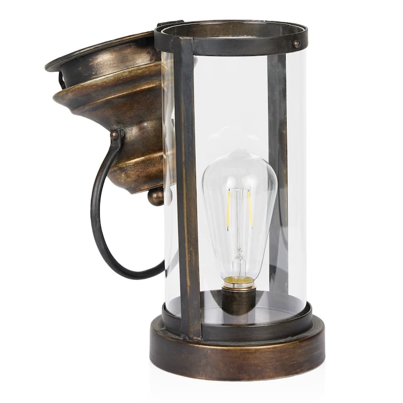 Gold Metal and Glass Lantern with Warm White LED- Small