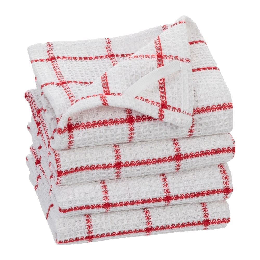 Fabstyles Solo Waffle Cotton Kitchen Towel Set of 4 - 18x28