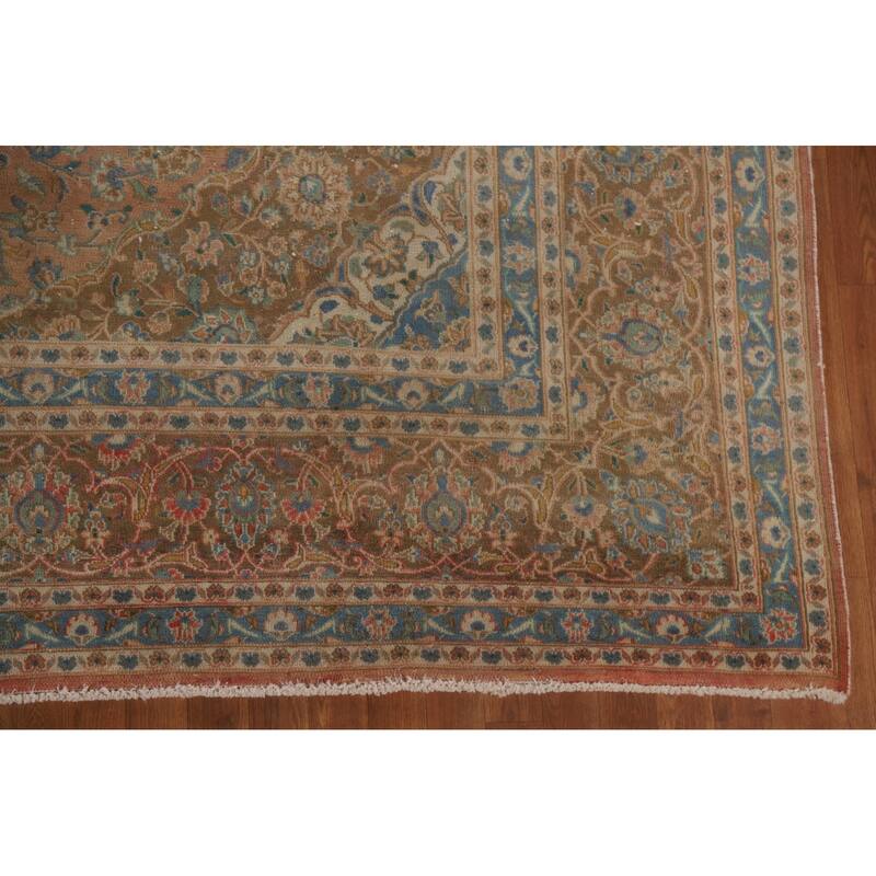 Hand Knotted Oriental 100% Wool Carpet Traditional Floral Oranges & Rust Mashad Area Rug - 12' 6'' X 9' 5''