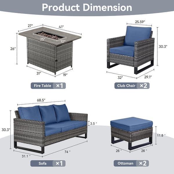 dimension image slide 8 of 24, Gymojoy Outdoor Fire Pit Conversation Set, Patio Furniture with Cushions