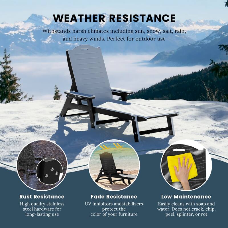 Brighton Outdoor 2-Piece Poly Reclining Chaise Set with Wheels & Cup Holder