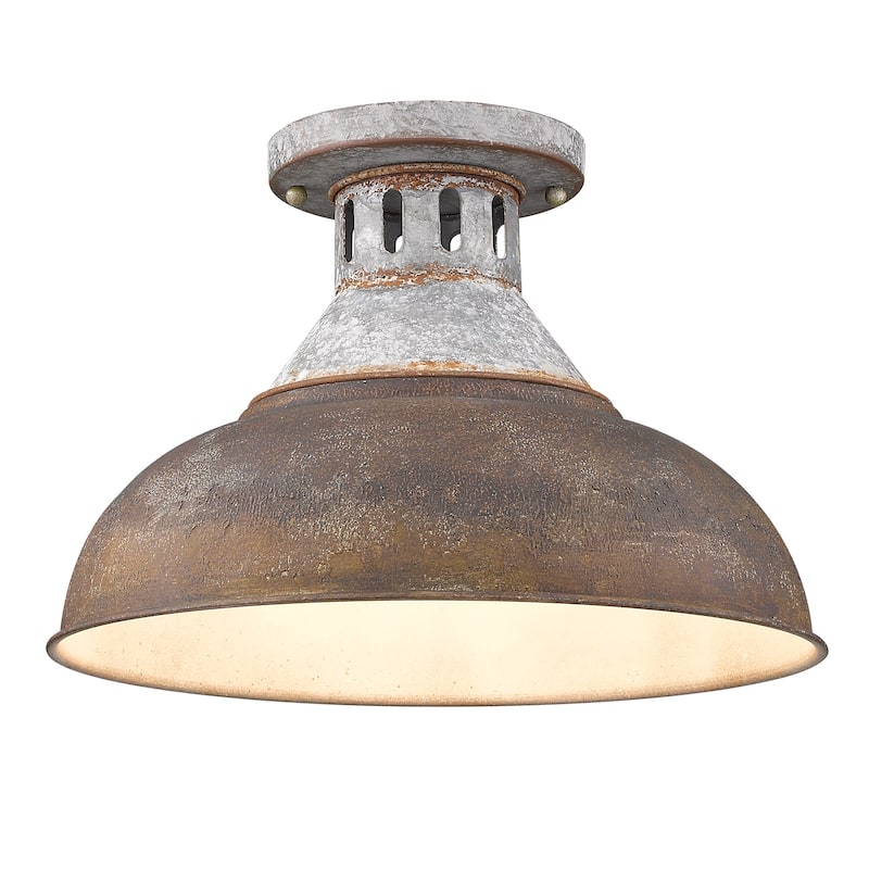 Kinsley Semi-Flush in Aged Galvanized Steel with Rust Shade - 15x9.625" - 15x9.625" - Silver