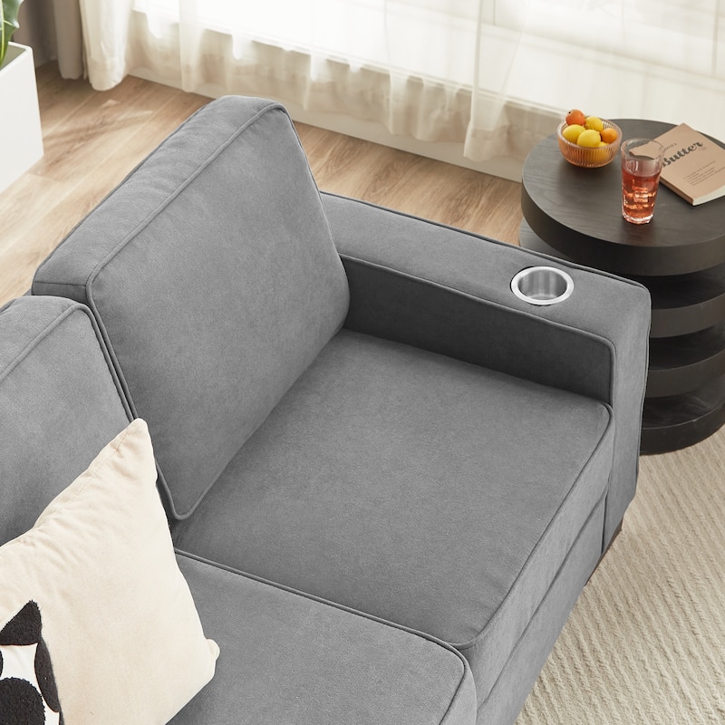 83.86"Snowfleece Fabric sofa,Modern Compressed Couch,3-Seater Sofa,Furniture