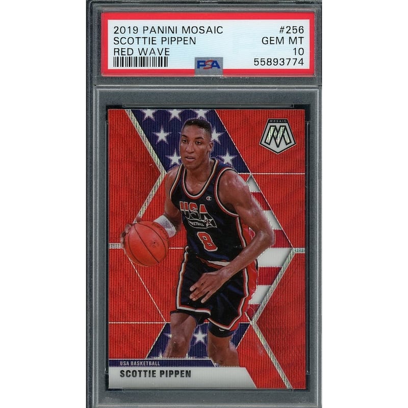 Scottie Pippen 2019 Panini Mosaic Red Wave Basketball Card #256 Graded PSA 10 - 8'6" x 11'6"