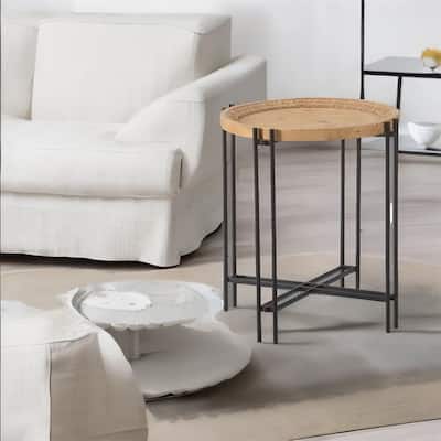 Round Side Table with Wood Top, End Table for Living Room Bedroom