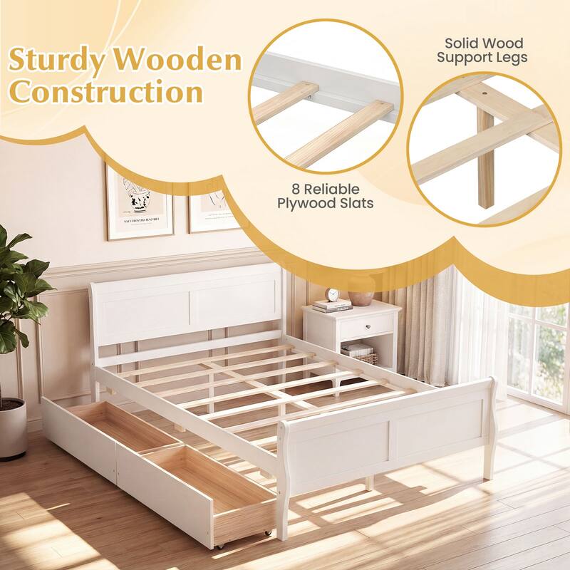 Costway Twin Size Bed Frame with 2 Storage Drawers Wood Platform Bed