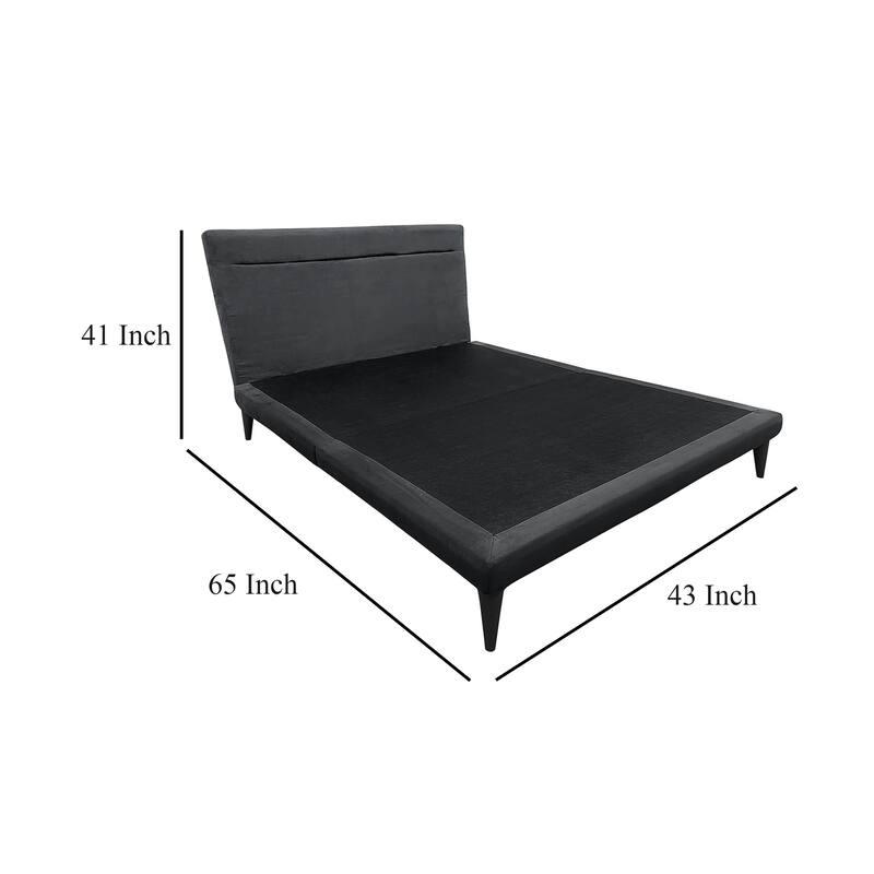 Blor Queen Size Platform Bed, Dark Gray Polyester Upholstered, Metal