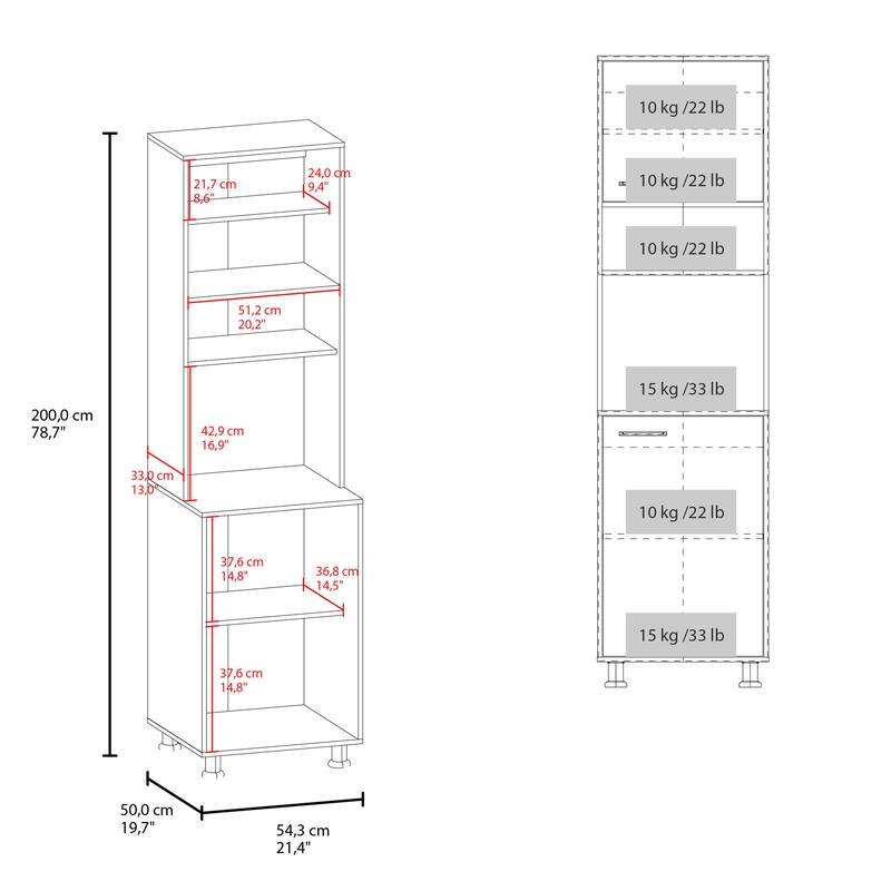 Freestanding White Pantry Cabinet with Open Center Shelf, Upper & Lower Doors, Compact Kitchen Storage