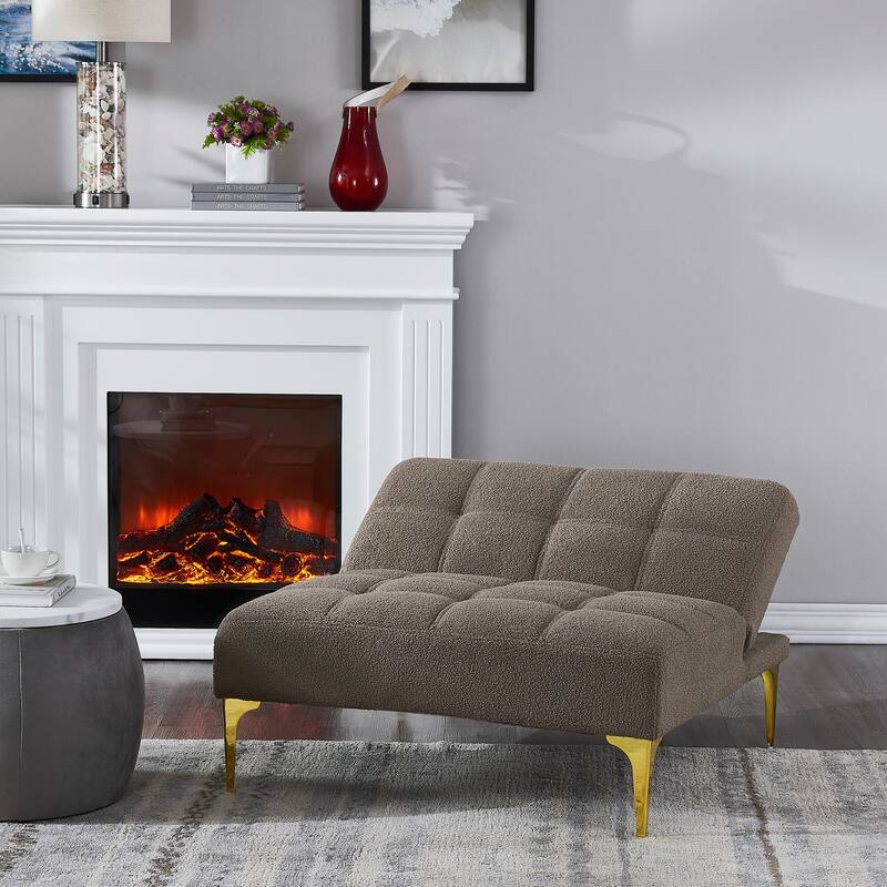 Convertible Sofa Bed Futon with Gold Metal Legs in Teddy Fabric