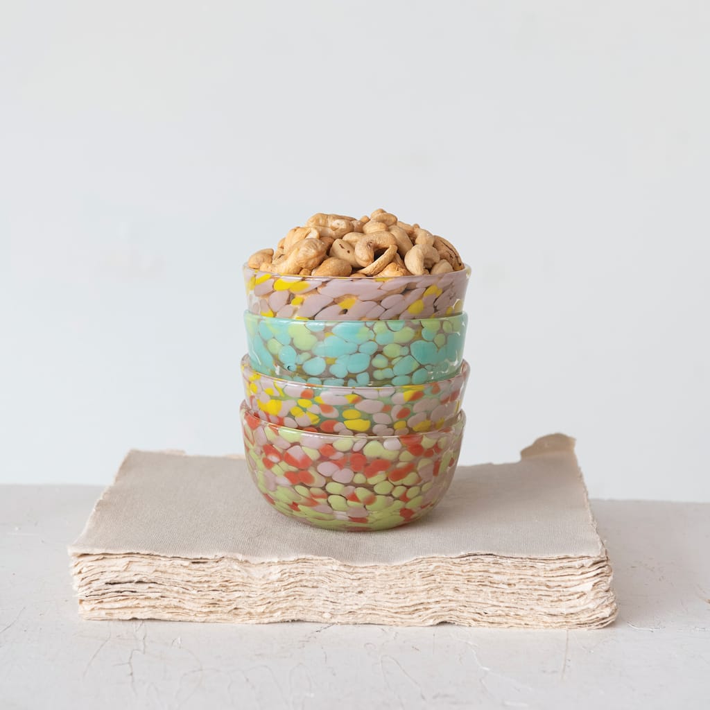 Glass Bowl with 4 Pattern Designs - 4.5"L x 4.5"W x 2.4"H