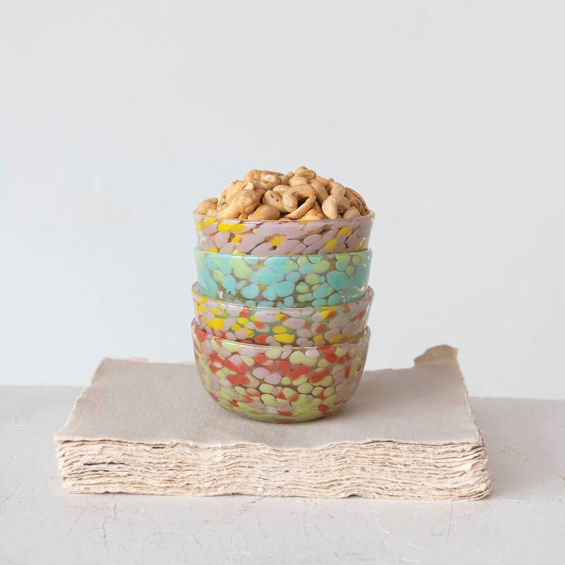 Glass Bowl with 4 Pattern Designs - 4.5"L x 4.5"W x 2.4"H - 4 Piece - Multi - 4.5"L x 4.5"W x 2.4"H