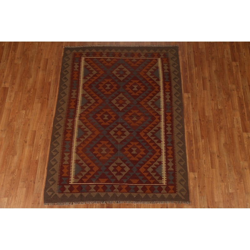 Tribal Geometric Kilim Oriental Area Rug Hand-woven Wool Carpet - 5'0" x 6'6"