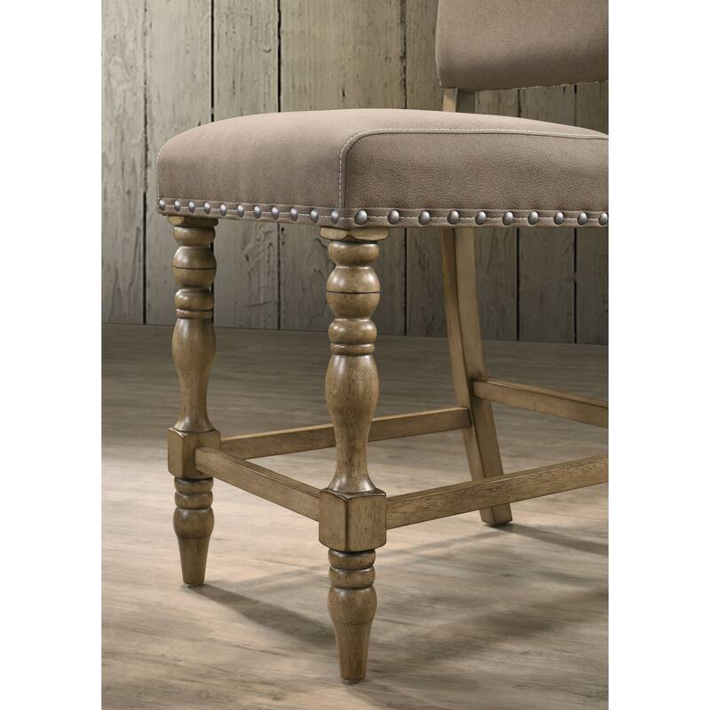 Roundhill Furniture Birmingham Script Printed Driftwood Finish Counter Height Dining Chair with Nail head, Set of 2