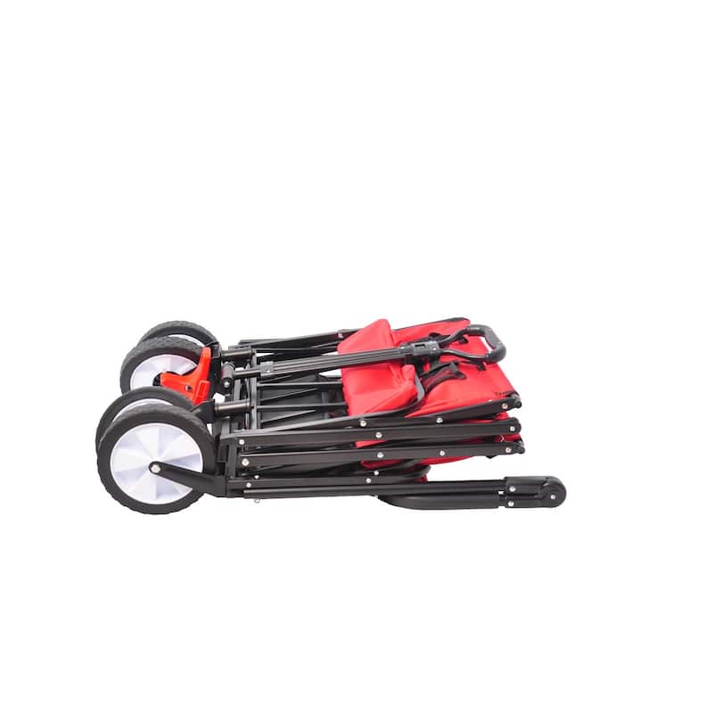 Outdoor Heavy Duty Folding Wagon with Drink Holder and Adjustable Handles