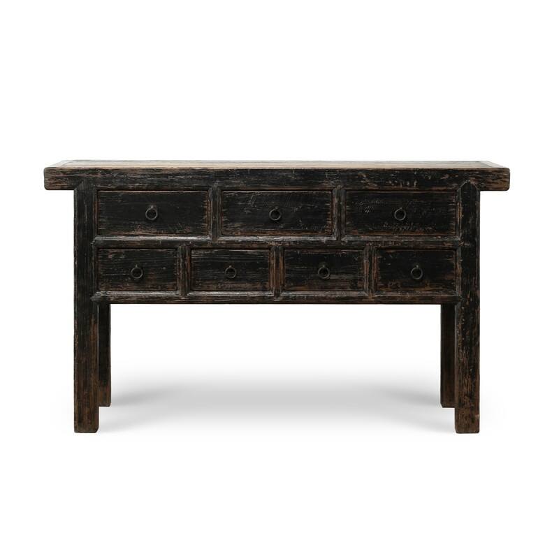 Capri 7 Drawers Sideboard Distressed Black 60x17x35H