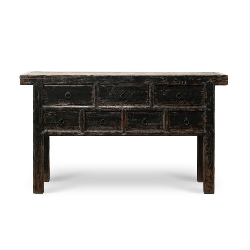 Capri 7 Drawers Sideboard Distressed Black 60x17x35H