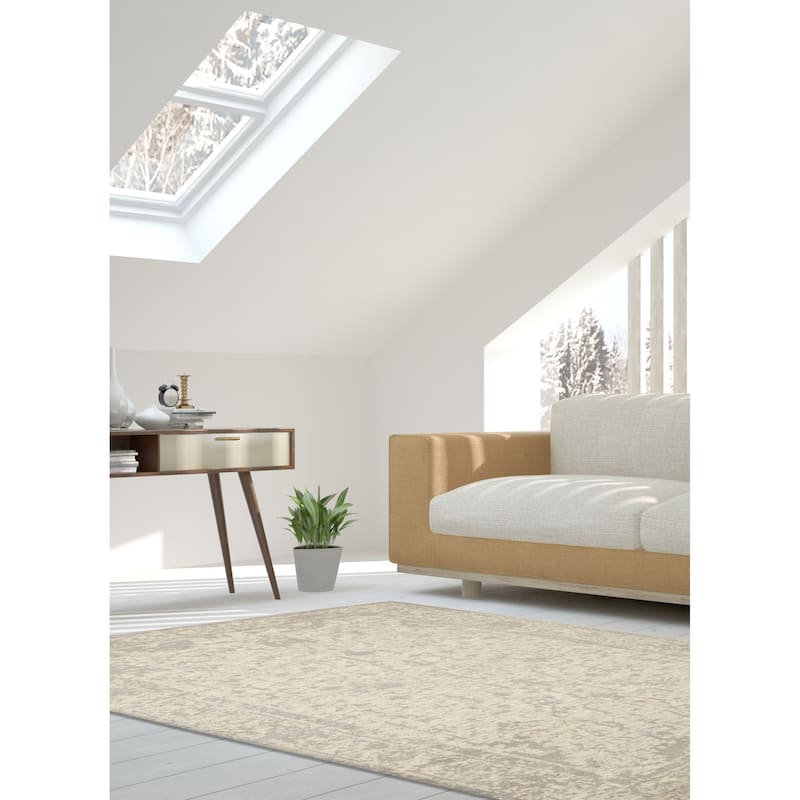 ECARPETGALLERY Hand-knotted Elysian Ivory Wool Rug - 6'0 x 8'11